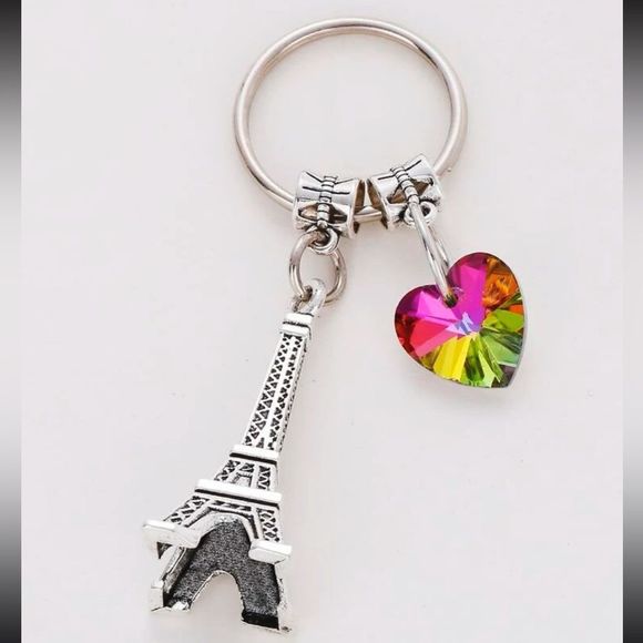 New Eiffel Tower Heart Keychain Purse Charm Bag Charm Backpack Charm Paris - Picture 1 of 5